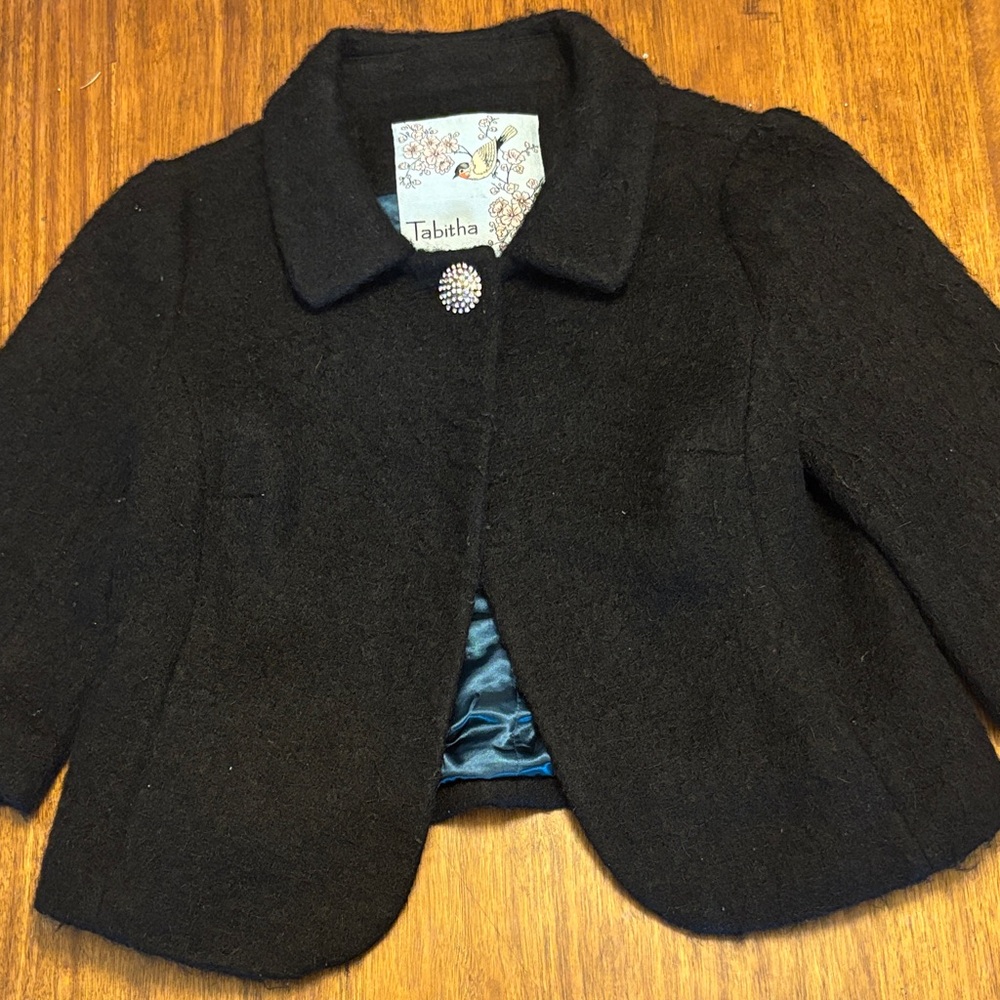Tabitha‎ by Anthrologie Black Wool/Mohair Short Jacket w/jewel button - Wmns 10